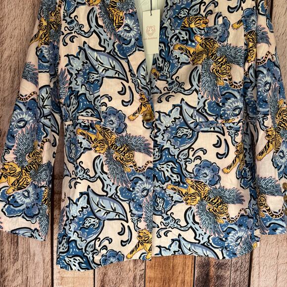 Las Sureñas Blazer Flying Tiger Floral Linen Cotton Small NWT Artwear Artistic - Picture 4 of 10